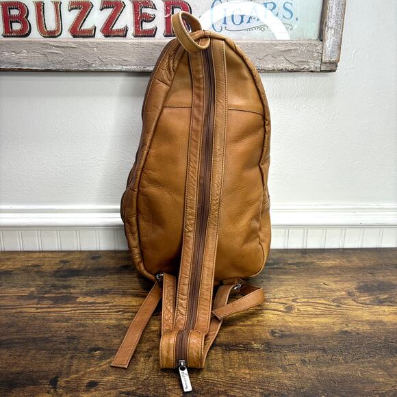 Lavive Sling Bag Convertible Backpack Tan Leather Stud Trim Pockets Boho Western - Picture 2 of 16